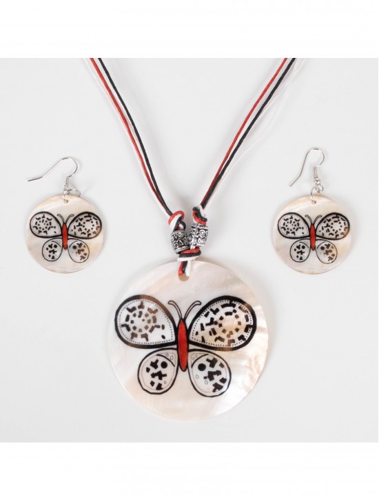 Fashion Butterfly Print Necklace and Earrings Set